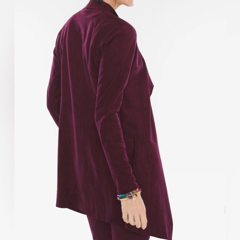 Chico's Faux Suede Open Front Burgundy Blazer/Jacket  Size 0 - Picture 3 of 6